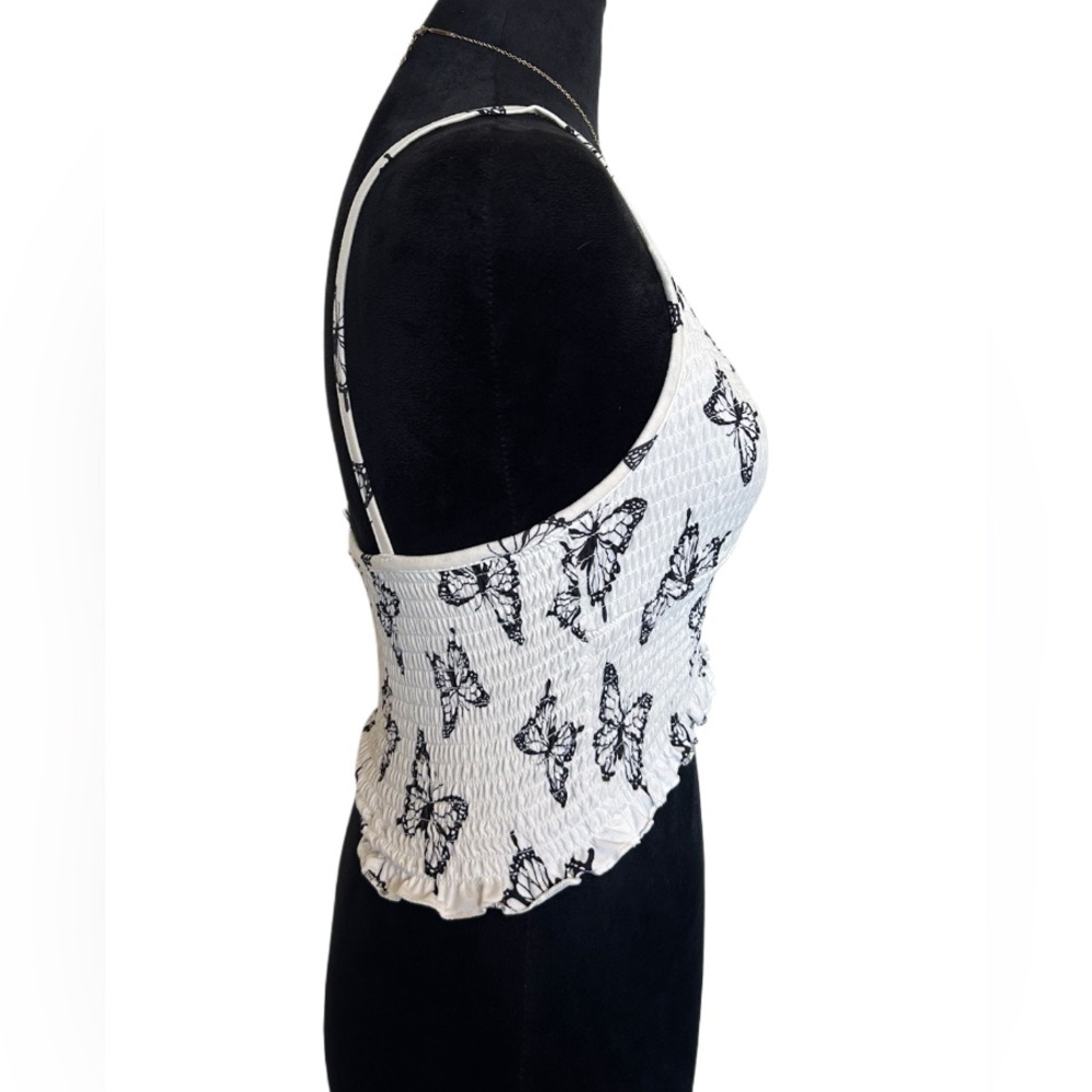 Rue21 Woman’s Medium White Butterly Ruffled Spaghetti Strap Crop-Top - Picture 3 of 5